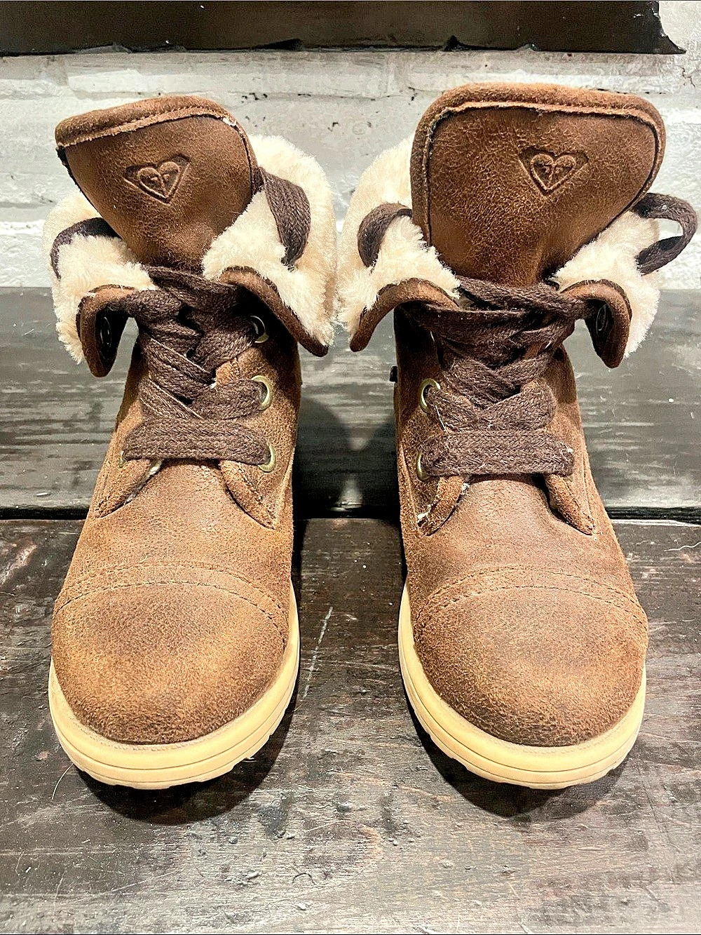 Roxy RG Bruna Fleece-Lined Brown & Cream Winter Boots kids